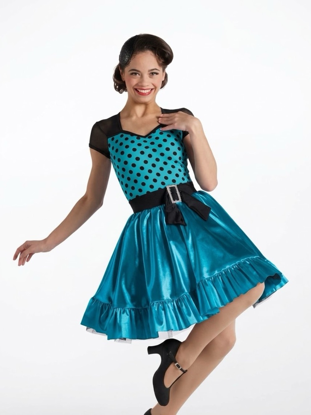 Weissman | Mr. Sandman Blue Black Polka Dot Dance Costume Dress, MC
